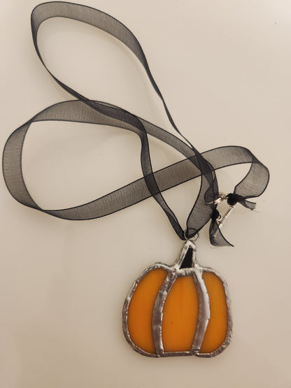 Halloween or Thanksgiving Pumpkin Necklace, Stained Glass, Hand Crafted, Unique