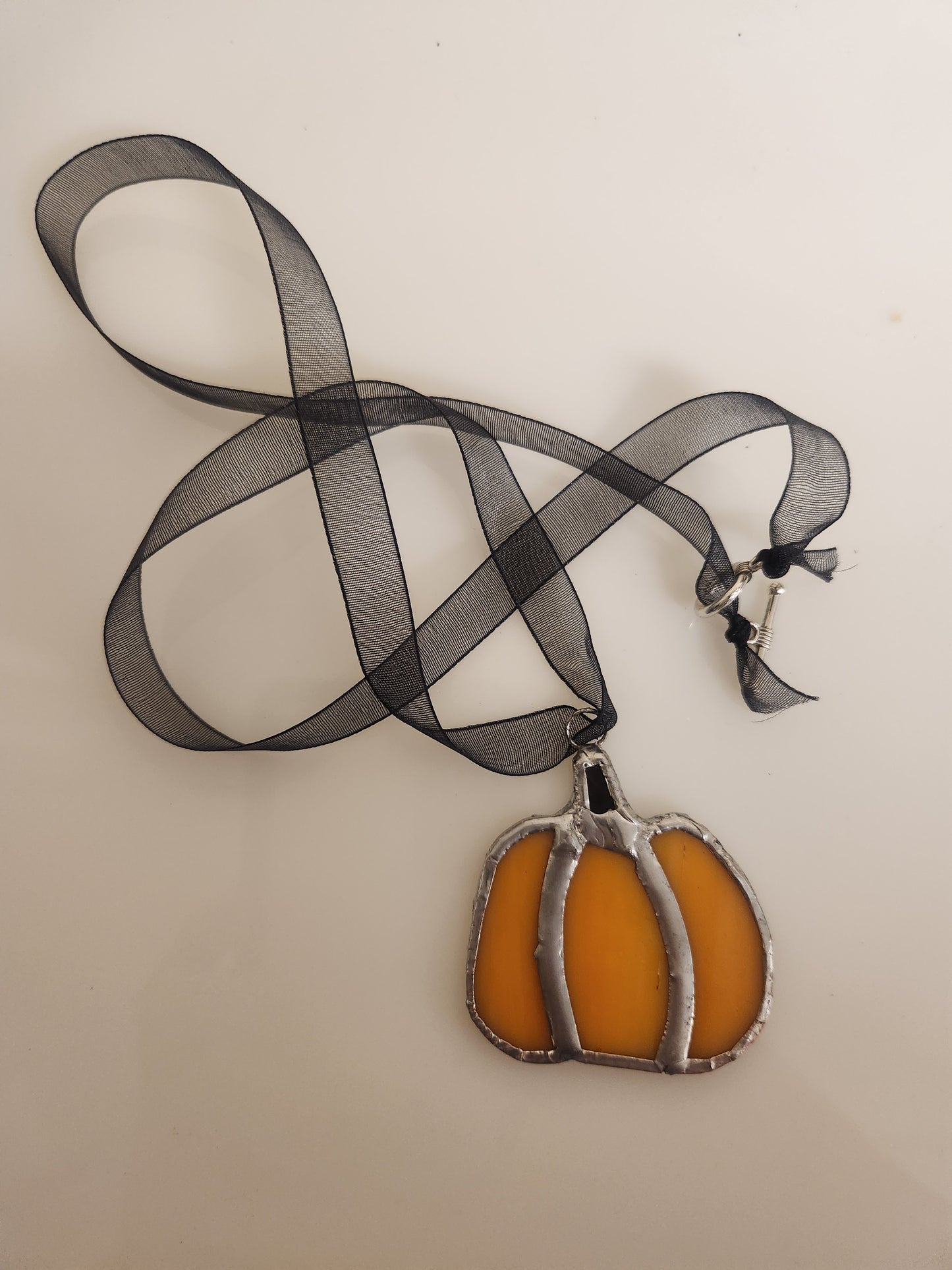 Halloween or Thanksgiving Pumpkin Necklace, Stained Glass, Hand Crafted, Unique