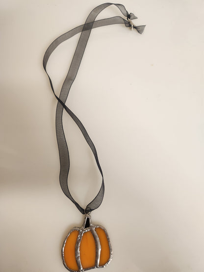 Halloween or Thanksgiving Pumpkin Necklace, Stained Glass, Hand Crafted, Unique