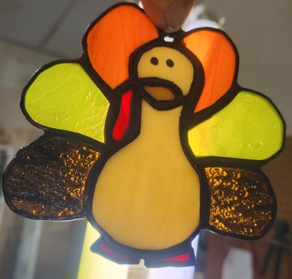 Decorative, Turkey, Thanksgiving, Stained Glass, Suncatcher, Hand Crafted, Unique