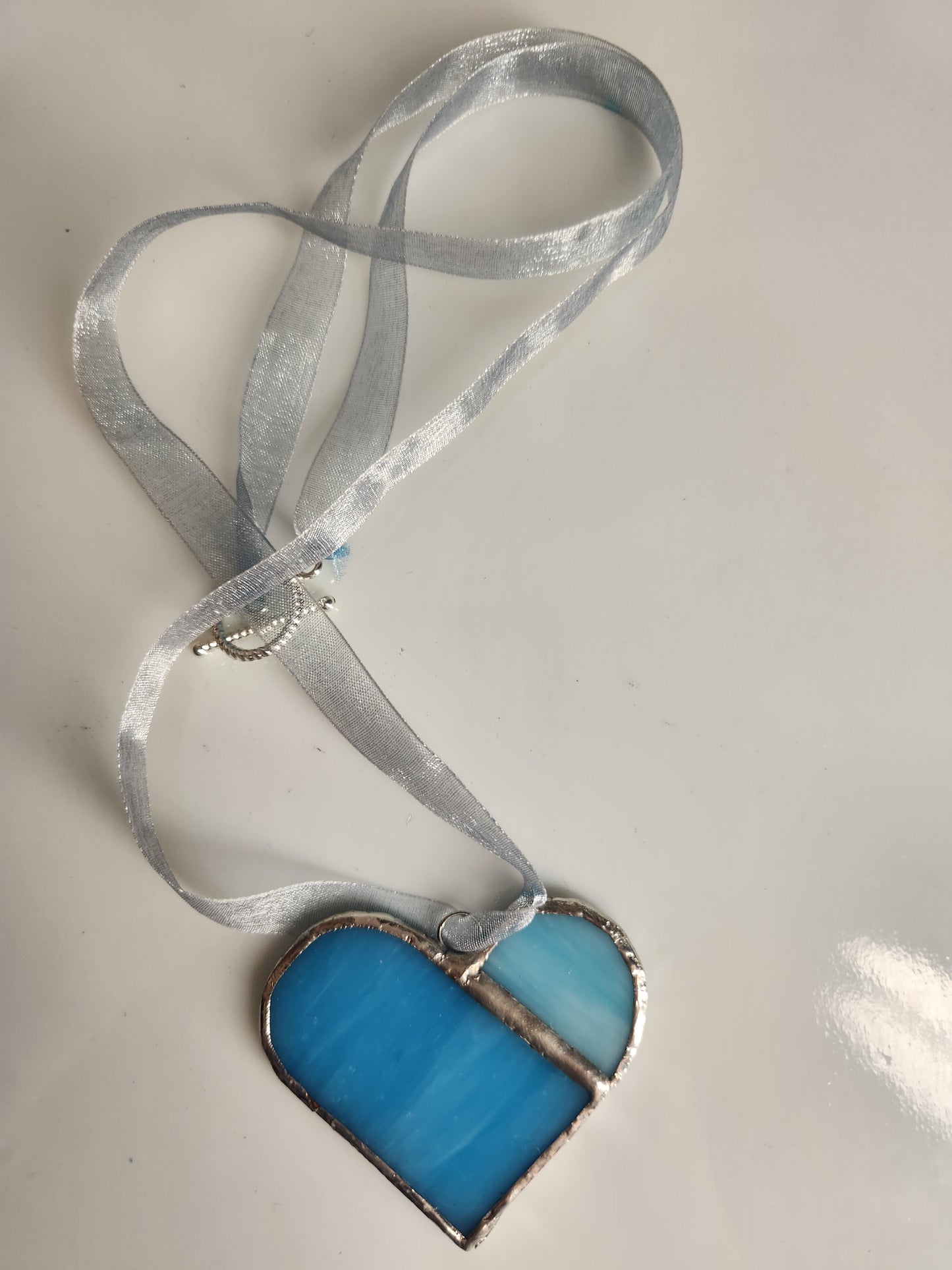 Blue Heart Necklace, Stained Glass, Hand Crafted, Unique