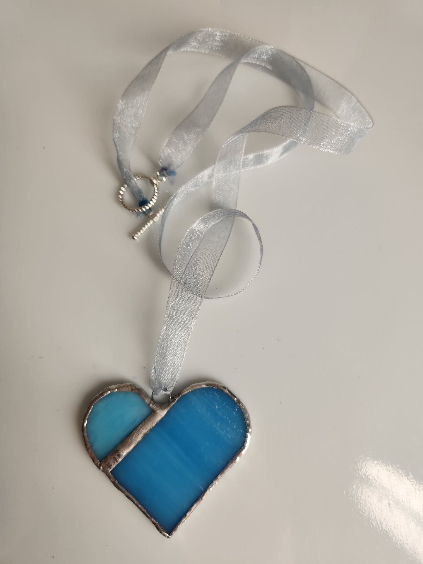 Blue Heart Necklace, Stained Glass, Hand Crafted, Unique