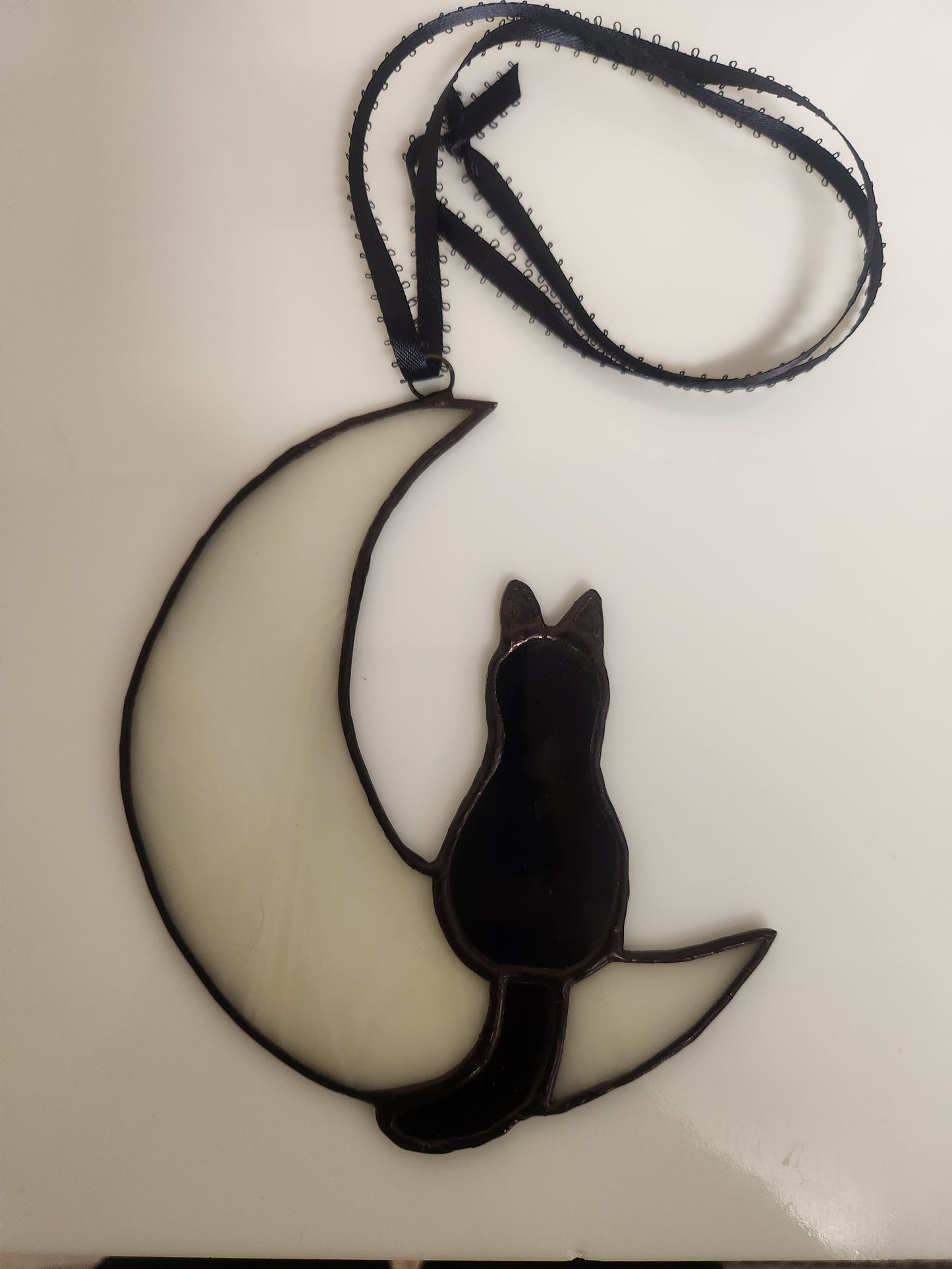 Decorative, Cat sitting on Moon, Halloween, Stained Glass, Hand Crafted, Unique