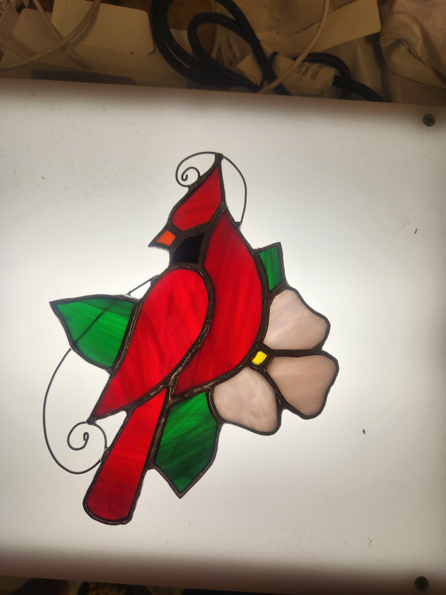 Cardinal Suncatcher, Decorative, Stained Glass, Hand Crafted, Unique