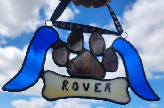 Angel Dog Paw, Suncatcher, Stained Glass, Hand Crafted, Unique, Customize