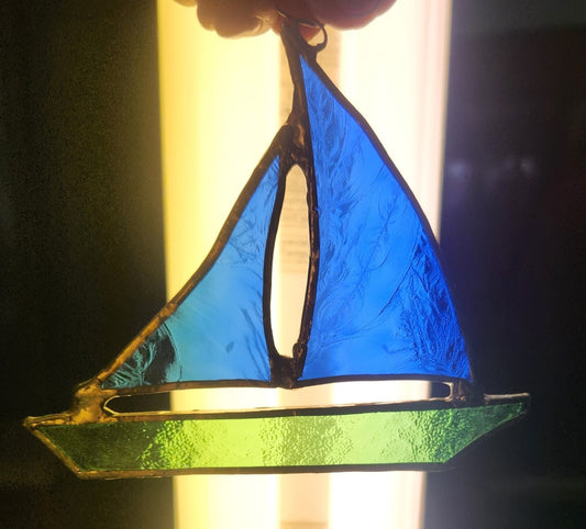 Sailboat, Suncatcher, Stained Glass, Hand Crafted, Unique