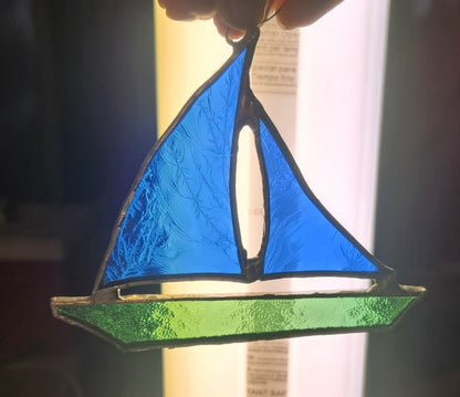 Sailboat, Suncatcher, Stained Glass, Hand Crafted, Unique