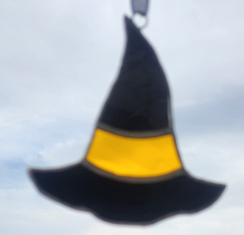 Decorative, Witches Hat, Halloween, Stained Glass, Hand Crafted, Unique, Suncatcher