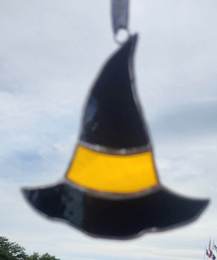 Decorative, Witches Hat, Halloween, Stained Glass, Hand Crafted, Unique, Suncatcher