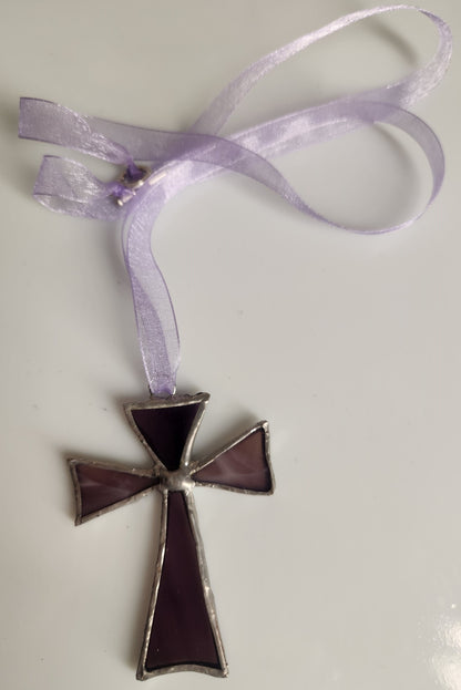 Purple Cross Necklace, Stained Glass, Hand Crafted, Unique