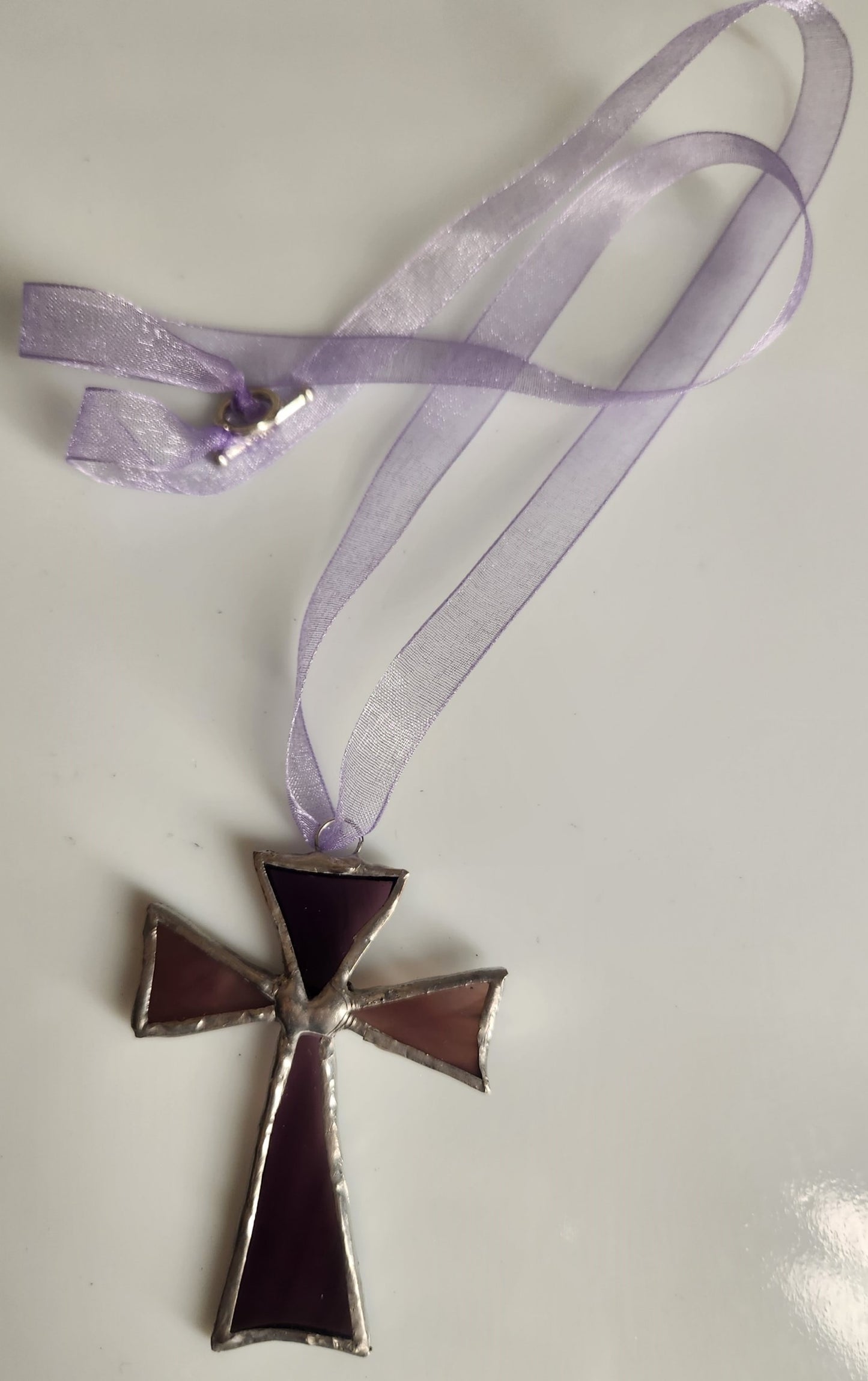 Purple Cross Necklace, Stained Glass, Hand Crafted, Unique