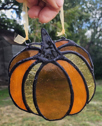 Decorative, Pumpkin, Halloween, Thanksgiving, Stained Glass, Suncatcher, Hand Crafted, Unique